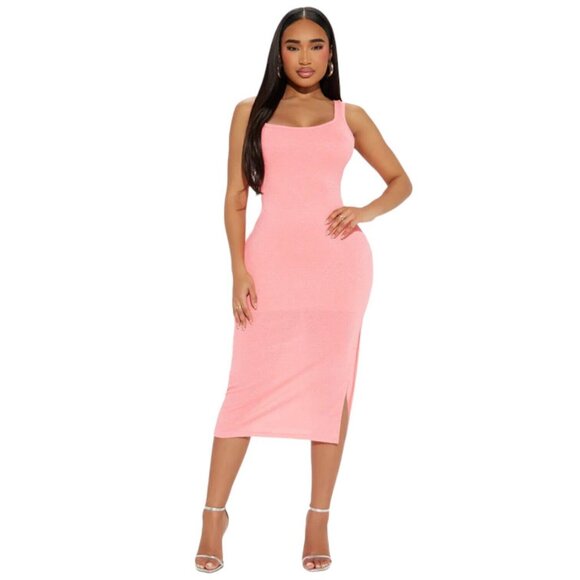 Millie Metallic Knit Midi Dress Pink Women's - Picture 1 of 6